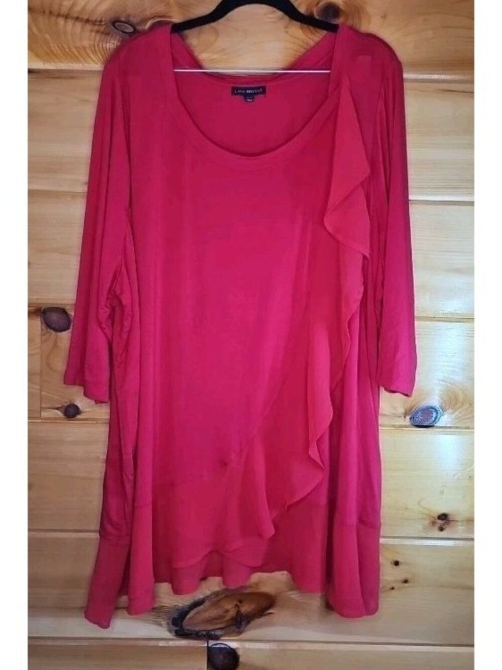 Lane Bryant Womens Plus Size 26/28 Pink Ruffle Top Tunic